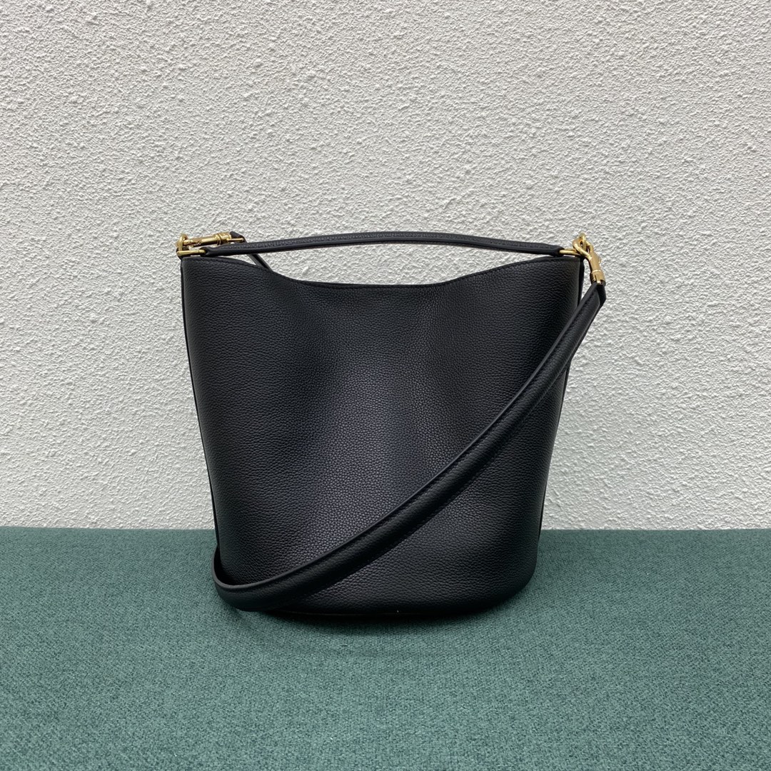 Celine Bucket 16 Grained Calfskin Handbag Shoulder Bag Black 195573